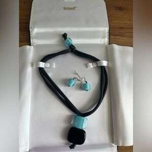 Turquoise and Black cube chunky Necklace & earrings set